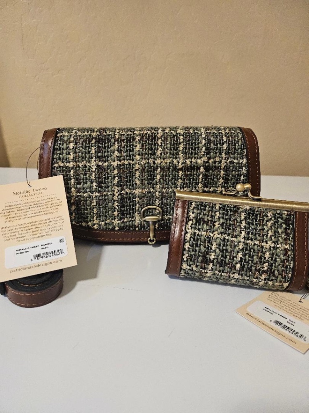 Patricia Nash Leather and Tweed Crossbody Bag With Matching Coin Purse NWT